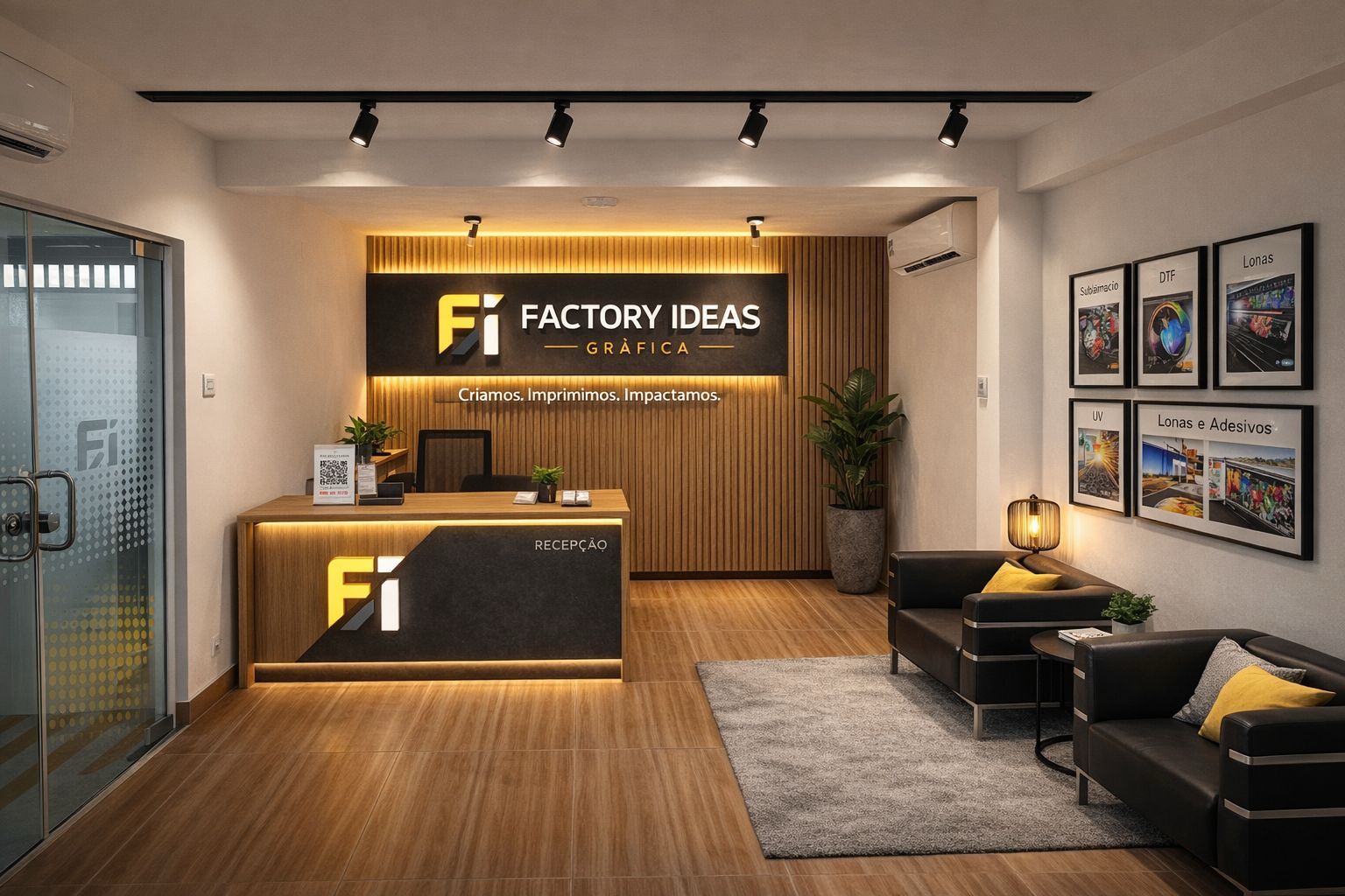 Recepção Factory Ideas — Showroom em Alvalade, Luanda